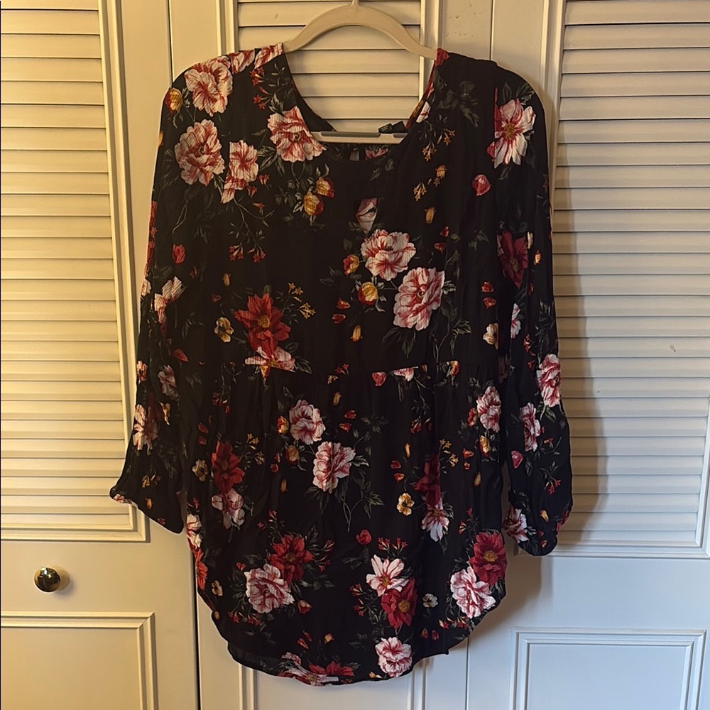 Torrid Pink and Red Floral Relaxed Blouse